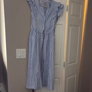 Blue and White Tie Front Maxi Sundress